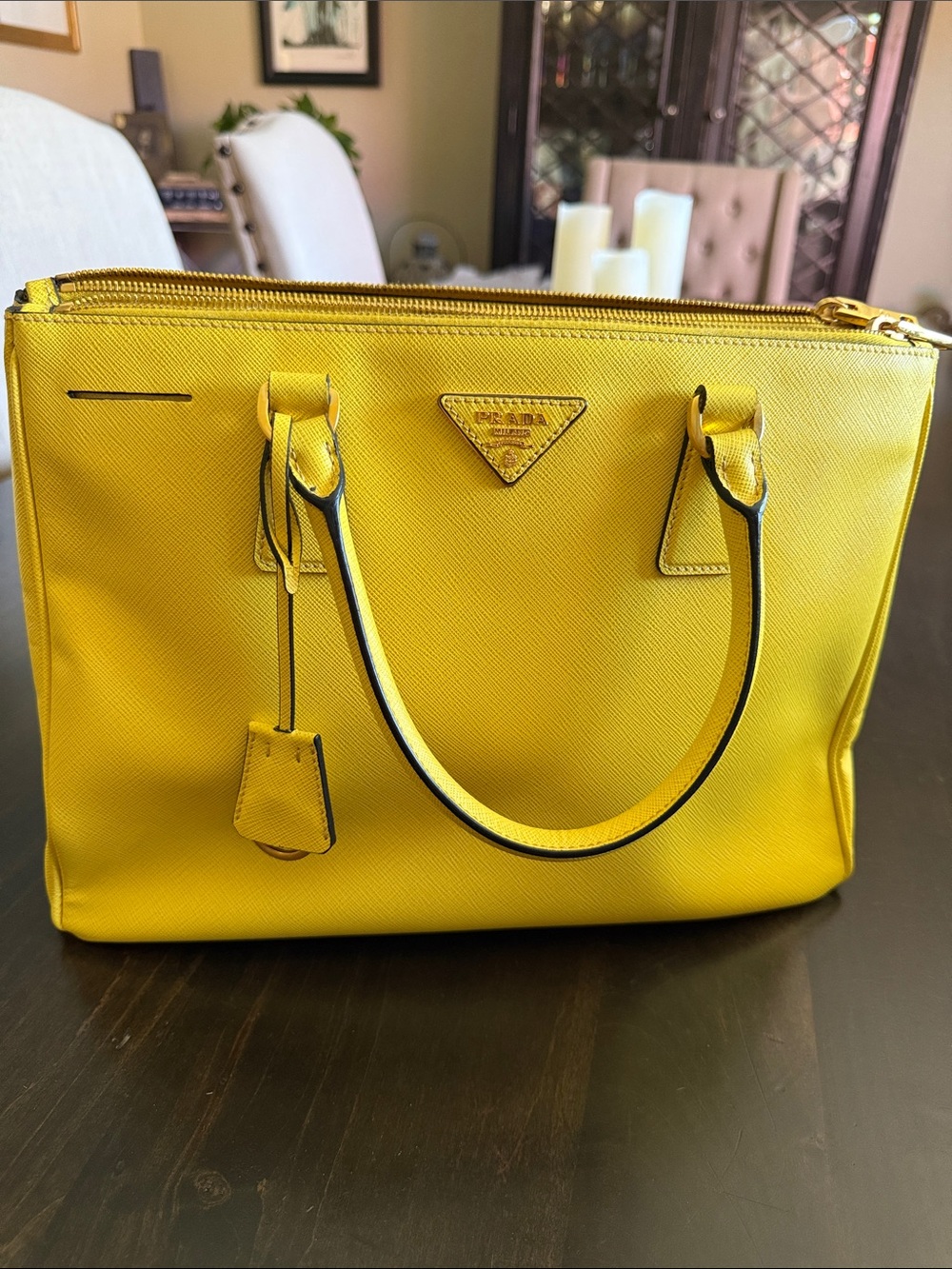 Prada Saffiano Lux Double Zip Tote Yellow – Large Galleria Style